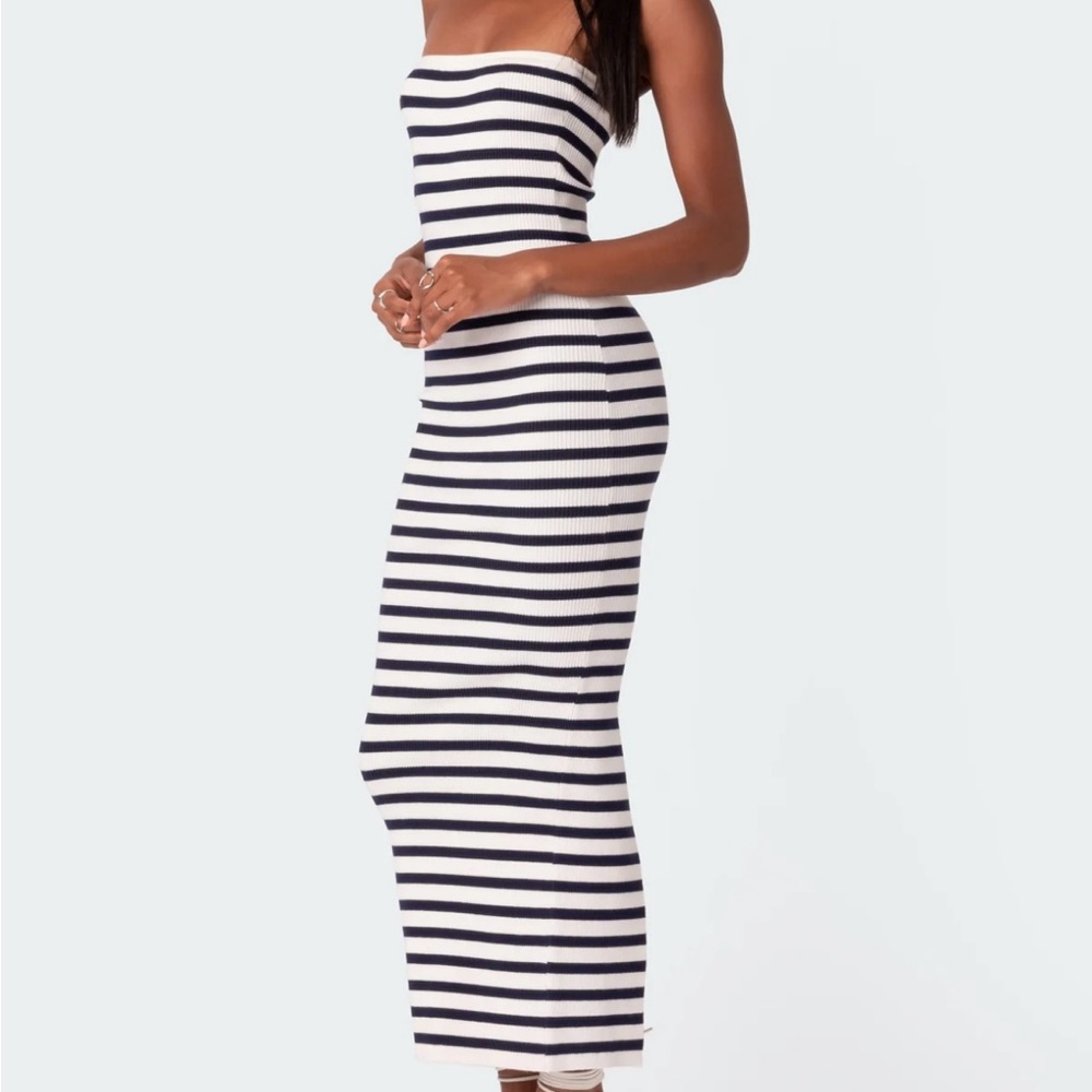 Striped Strapless Maxi Slim Body Dress